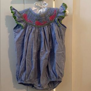 Whale smocked romper
